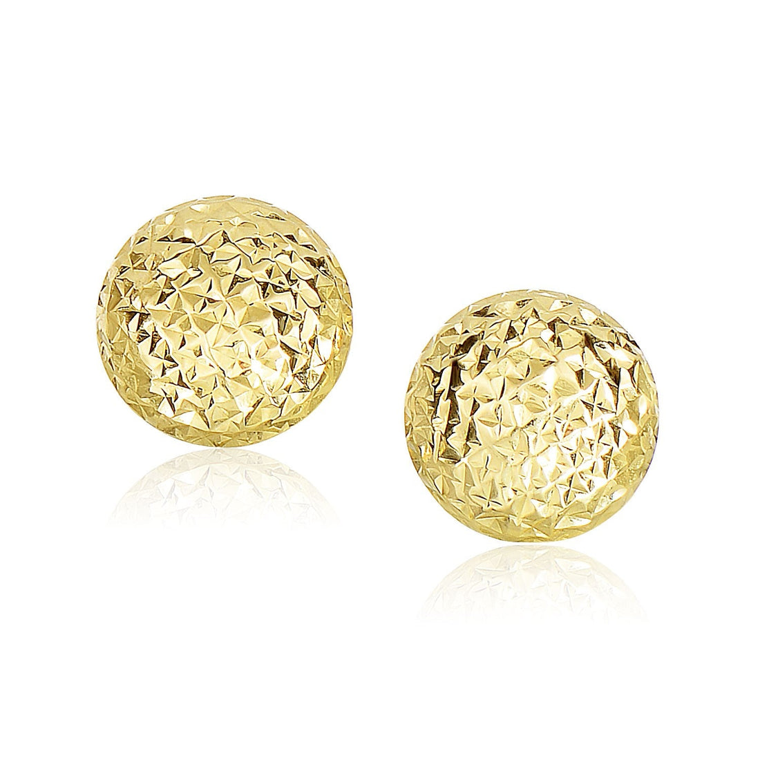 14k Yellow Gold Puff Round Earrings with Diamond Cuts - accessories