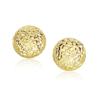 14k Yellow Gold Puff Round Earrings with Diamond Cuts - accessories