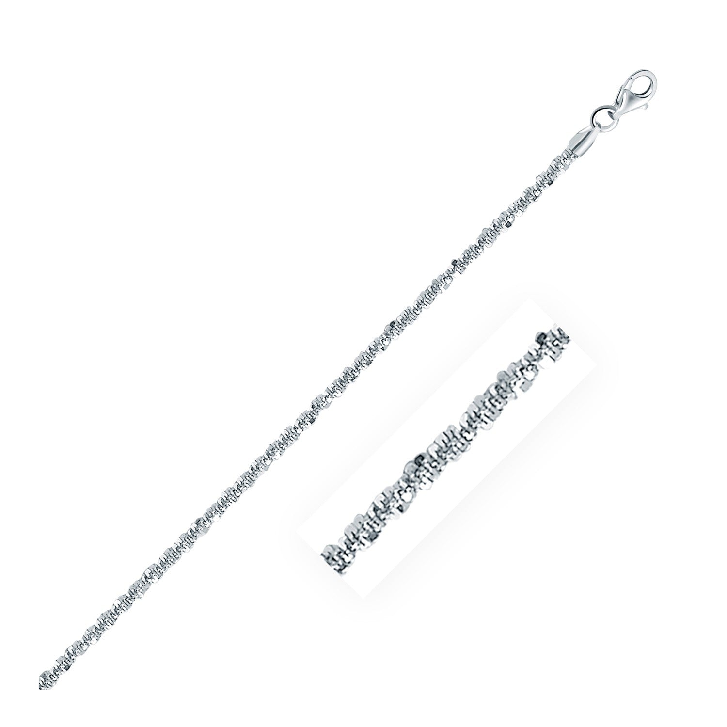 Rhodium Plated 2.2mm Sterling Silver Sparkle Style Chain - DestGlow