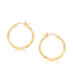 14k Yellow Gold Slender Hoop Earring with Diamond-Cut Finish (25mm Diameter) - earrings