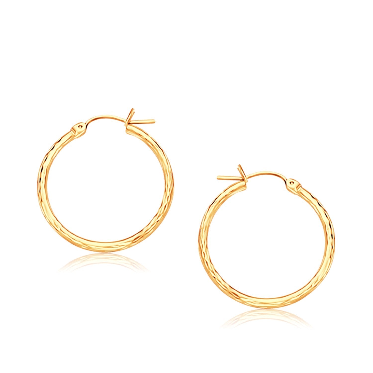 14k Yellow Gold Slender Hoop Earring with Diamond-Cut Finish (25mm Diameter) - earrings