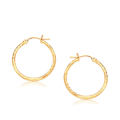 14k Yellow Gold Slender Hoop Earring with Diamond-Cut Finish (25mm Diameter) - earrings