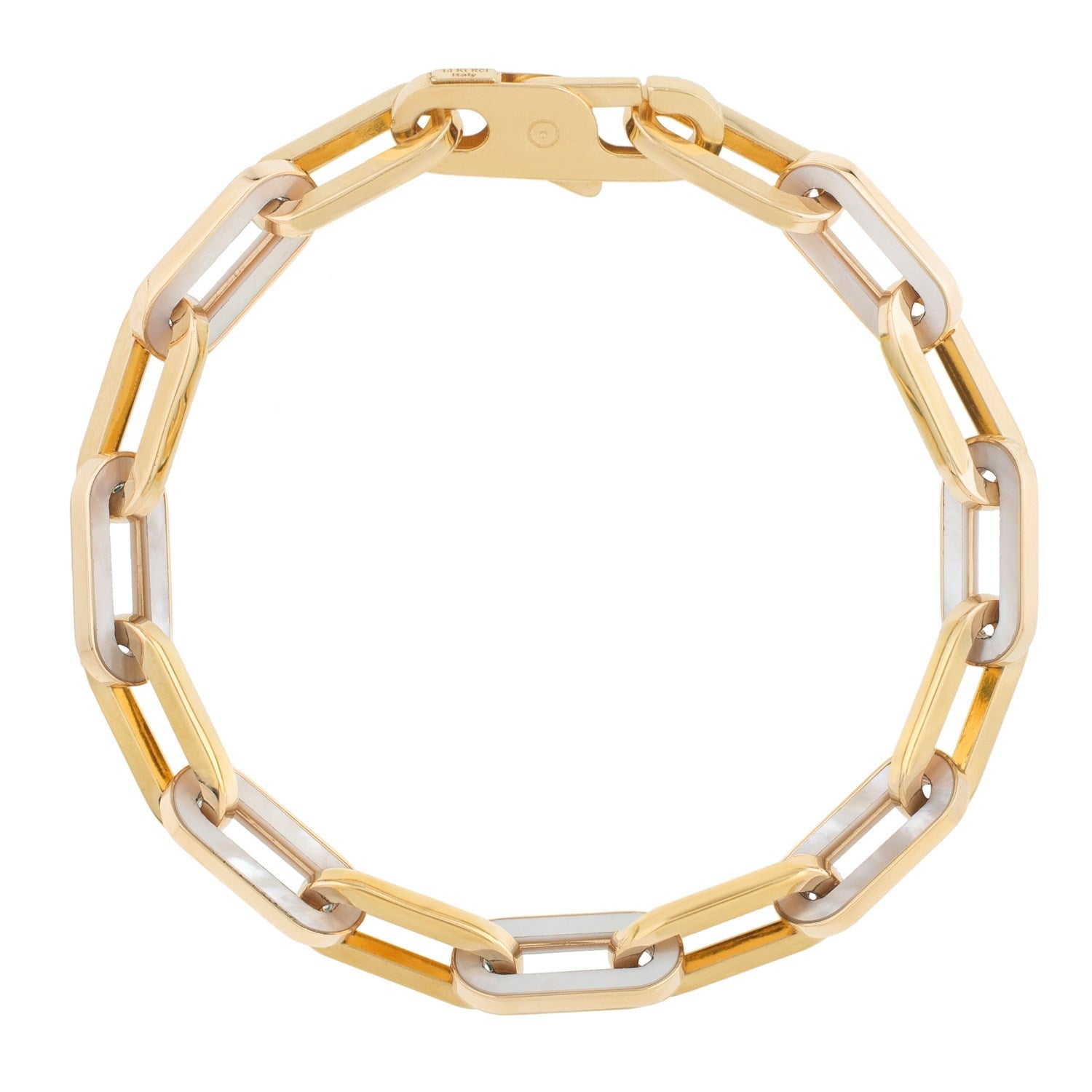 14k Yellow Gold MOP Paperclip Gem Link Bracelet (7.00 mm) by Bids.com
