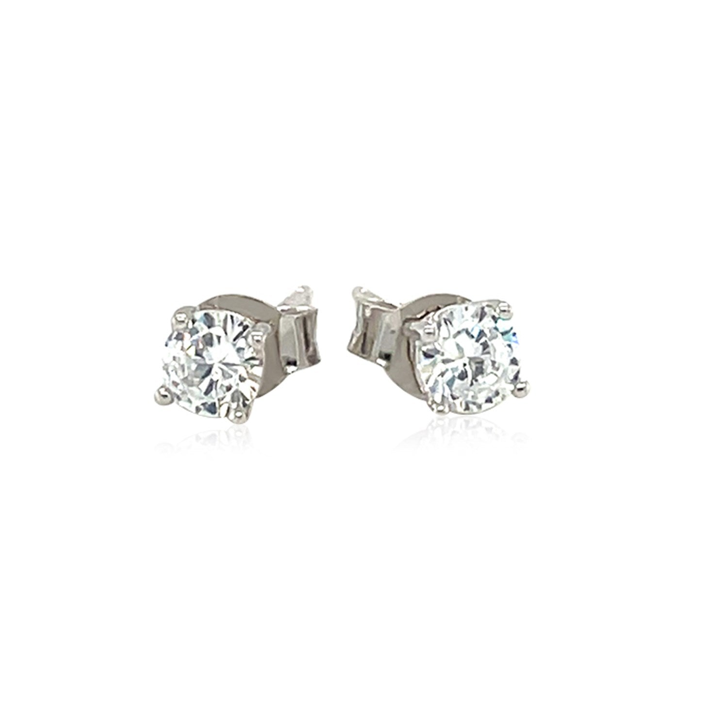 Sterling Silver Faceted White Cubic Zirconia Stud Earrings(4mm) - DestGlow
