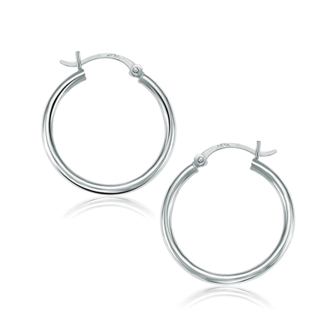 14k White Gold Polished Hoop Earrings (2x25mm) - earrings