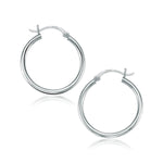 14k White Gold Polished Hoop Earrings (2x25mm) - earrings