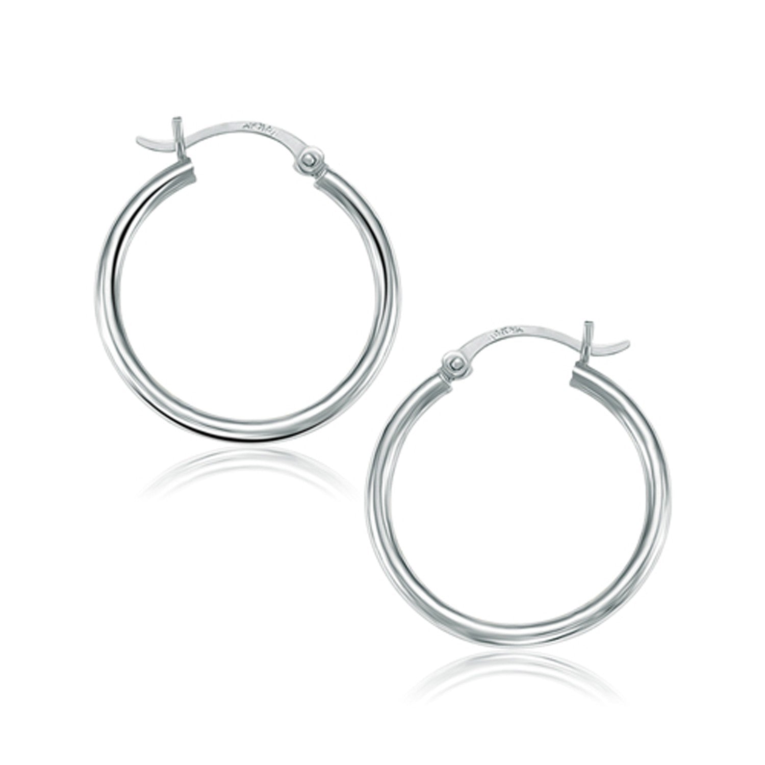 14k White Gold Polished Hoop Earrings (2x25mm) - earrings