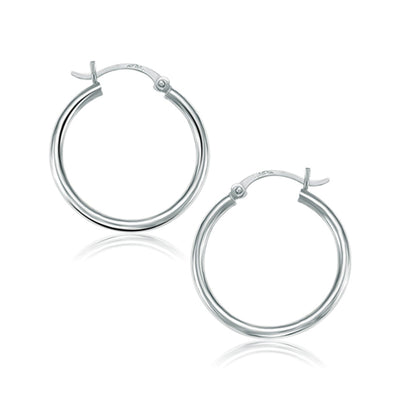 14k White Gold Polished Hoop Earrings (2x25mm) - earrings