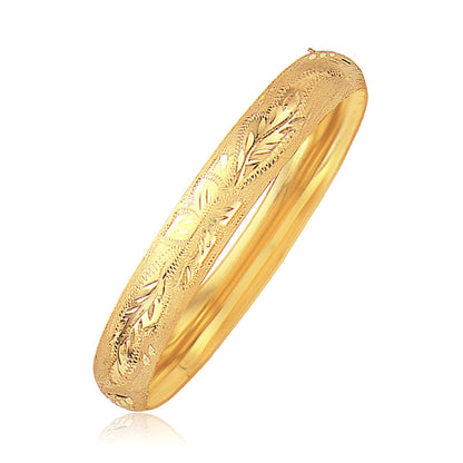 Classic Floral Carved Bangle in 14k Yellow Gold (10.0mm) by Bids.com