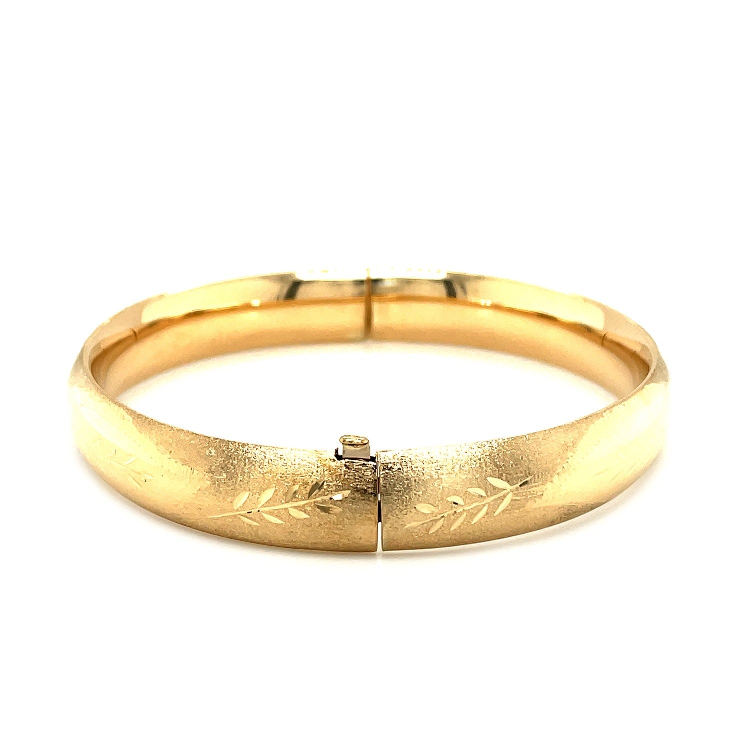 Classic Floral Carved Bangle in 14k Yellow Gold (10.0mm) by Bids.com