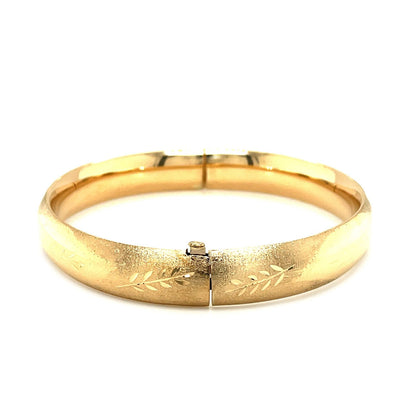 Classic Floral Carved Bangle in 14k Yellow Gold (10.0mm) 