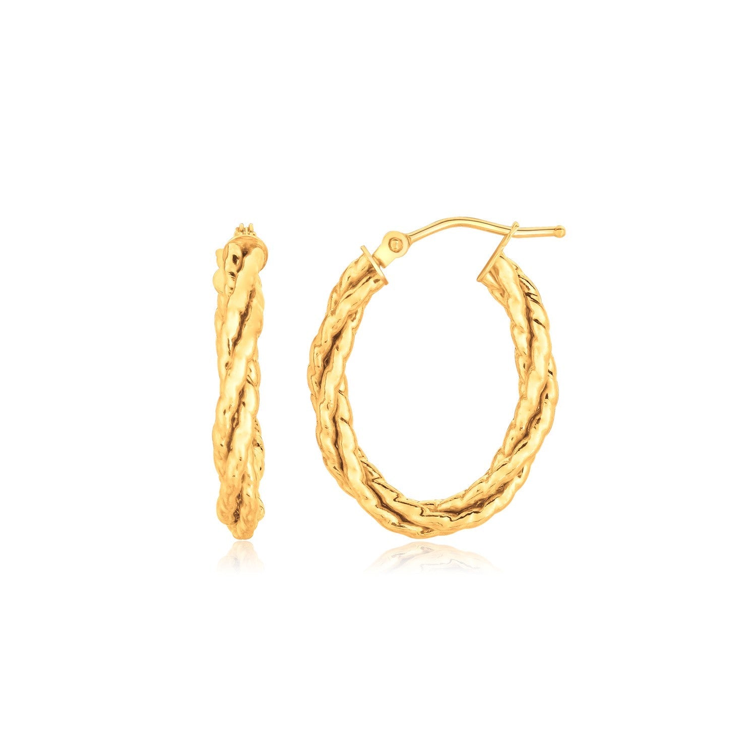14k Yellow Gold Twisted Tube Oval Hoop Earrings - DestGlow