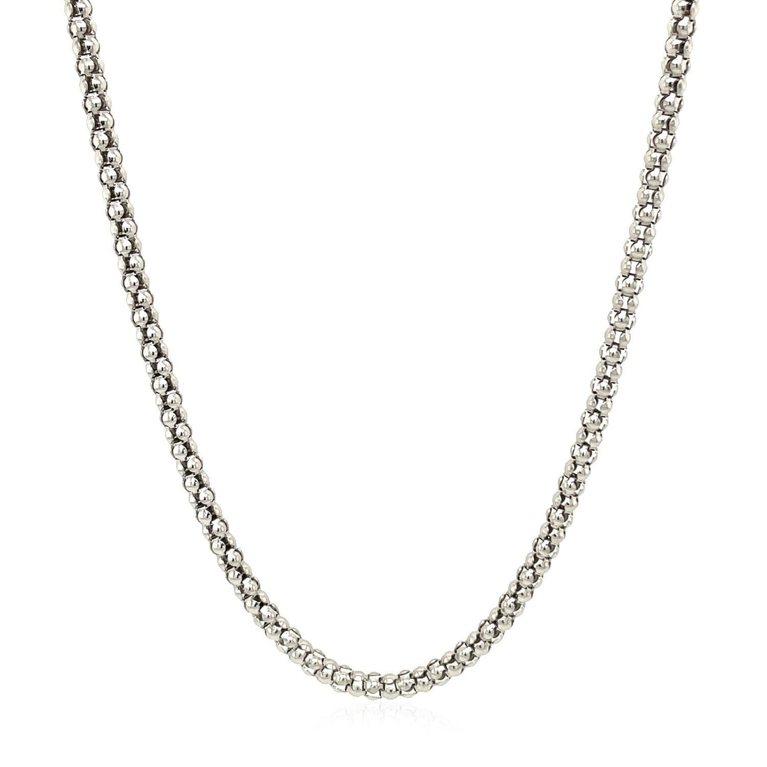 Rhodium Plated 2.5mm Sterling Silver Popcorn Style Chain (2.50 mm) - DestGlow