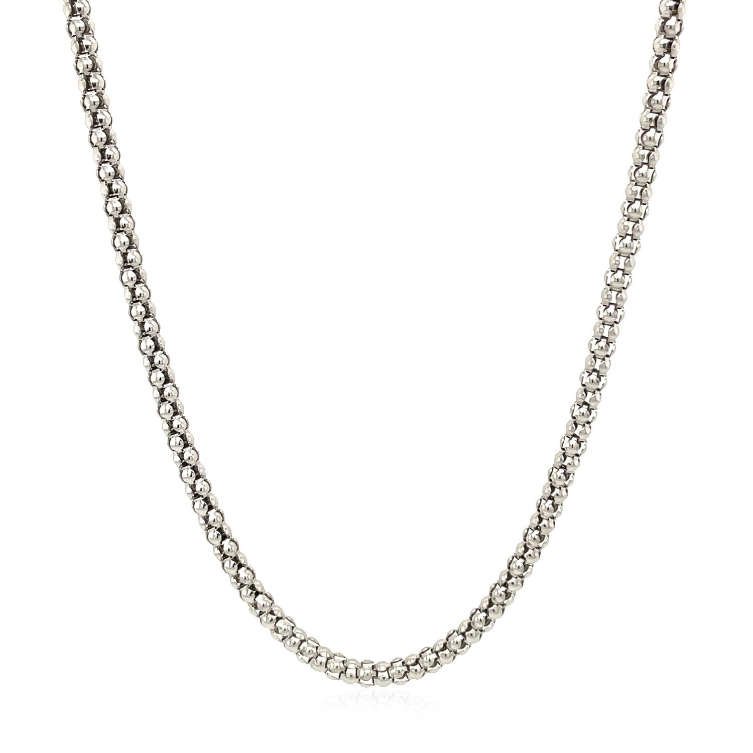 Rhodium Plated 2.5mm Sterling Silver Popcorn Style Chain (2.50 mm) - DestGlow