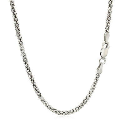 Rhodium Plated 2.5mm Sterling Silver Popcorn Style Chain (2.50 mm) - DestGlow