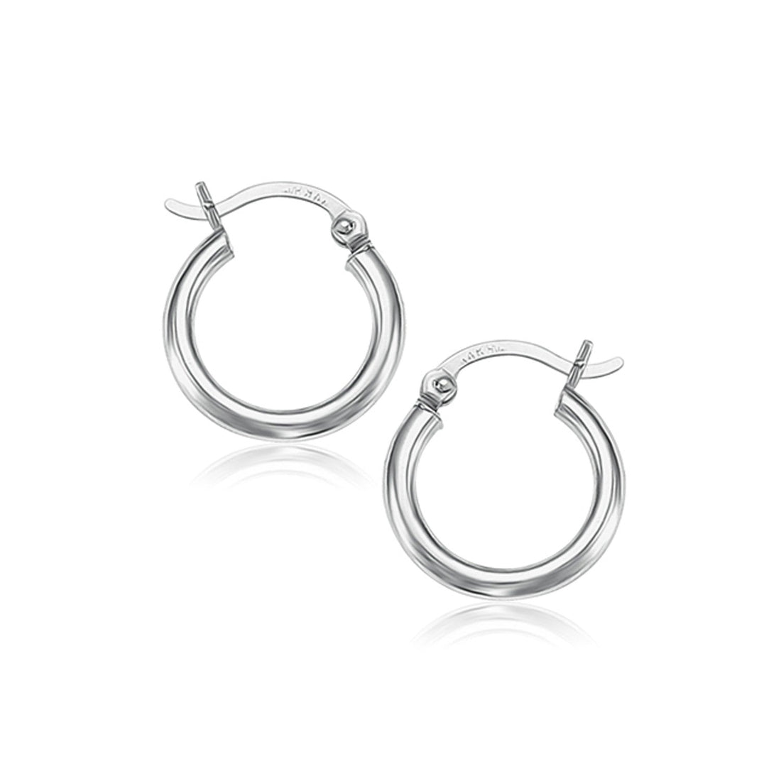 14k White Gold Polished Hoop Earrings (2x15mm) - earrings