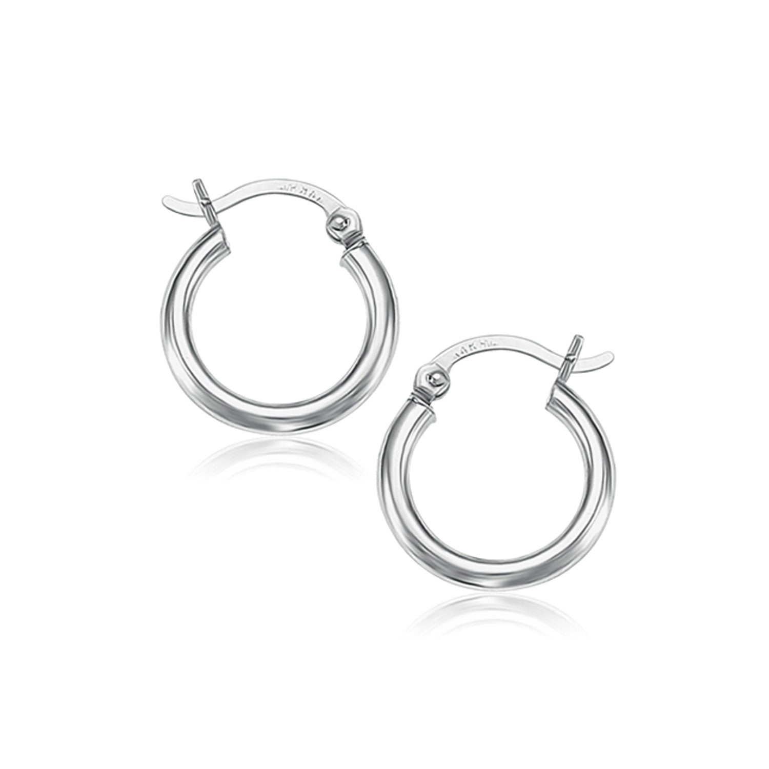 14k White Gold Polished Hoop Earrings (15 mm)  DestGlow