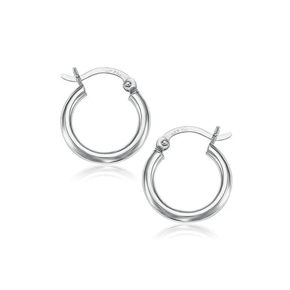 14k White Gold Polished Hoop Earrings (15 mm)  DestGlow