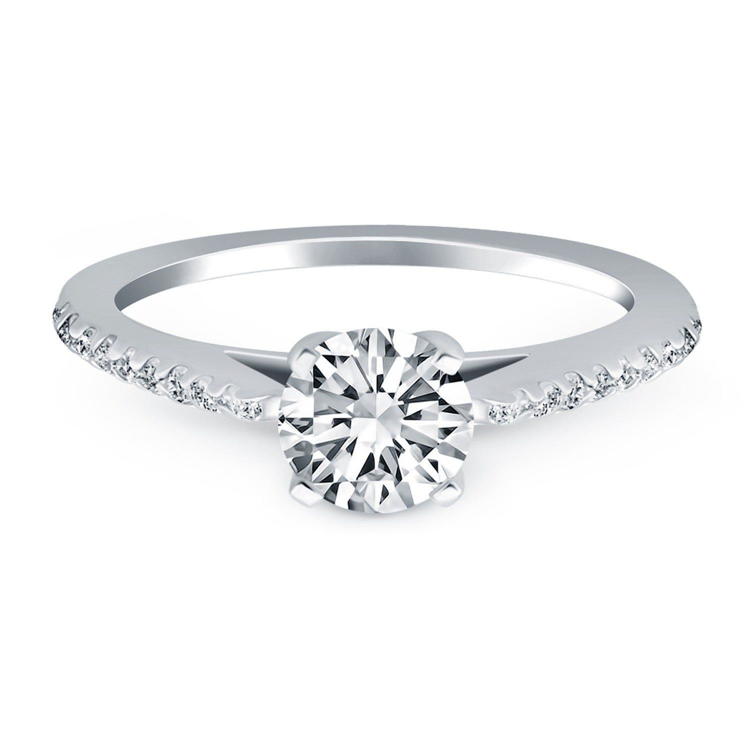 14k White Gold Micro Prong Diamond Cathedral Engagement Ring by Bids.com