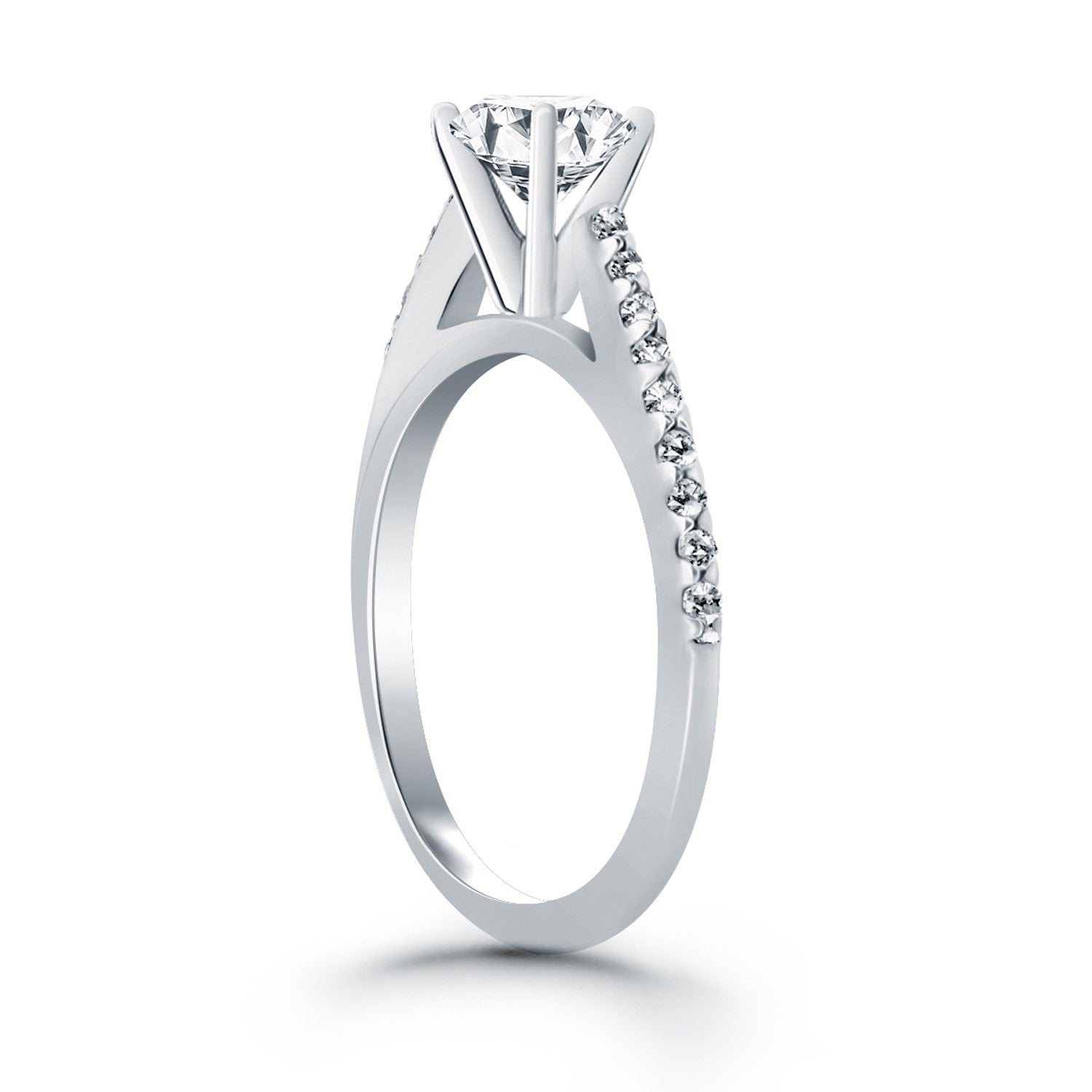14k White Gold Micro Prong Diamond Cathedral Engagement Ring by Bids.com
