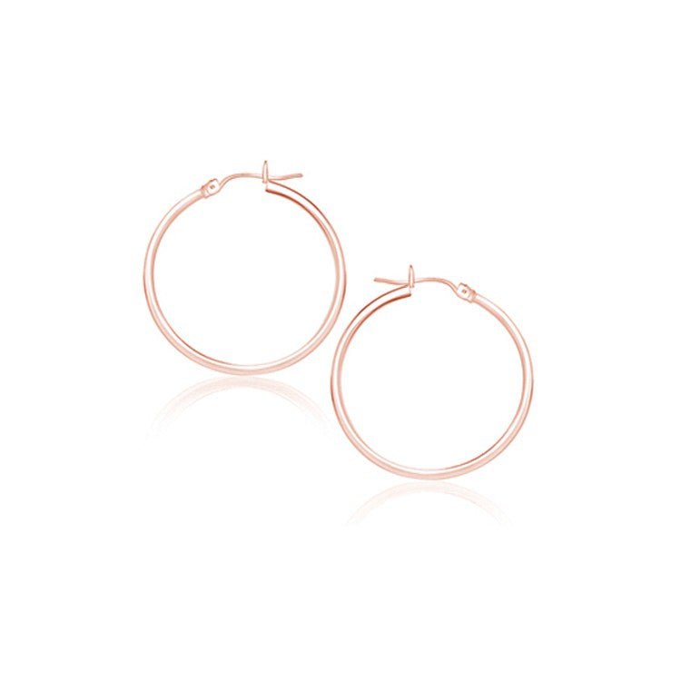 14k Rose Gold Polished Hoop Earrings (2x25mm) - earrings