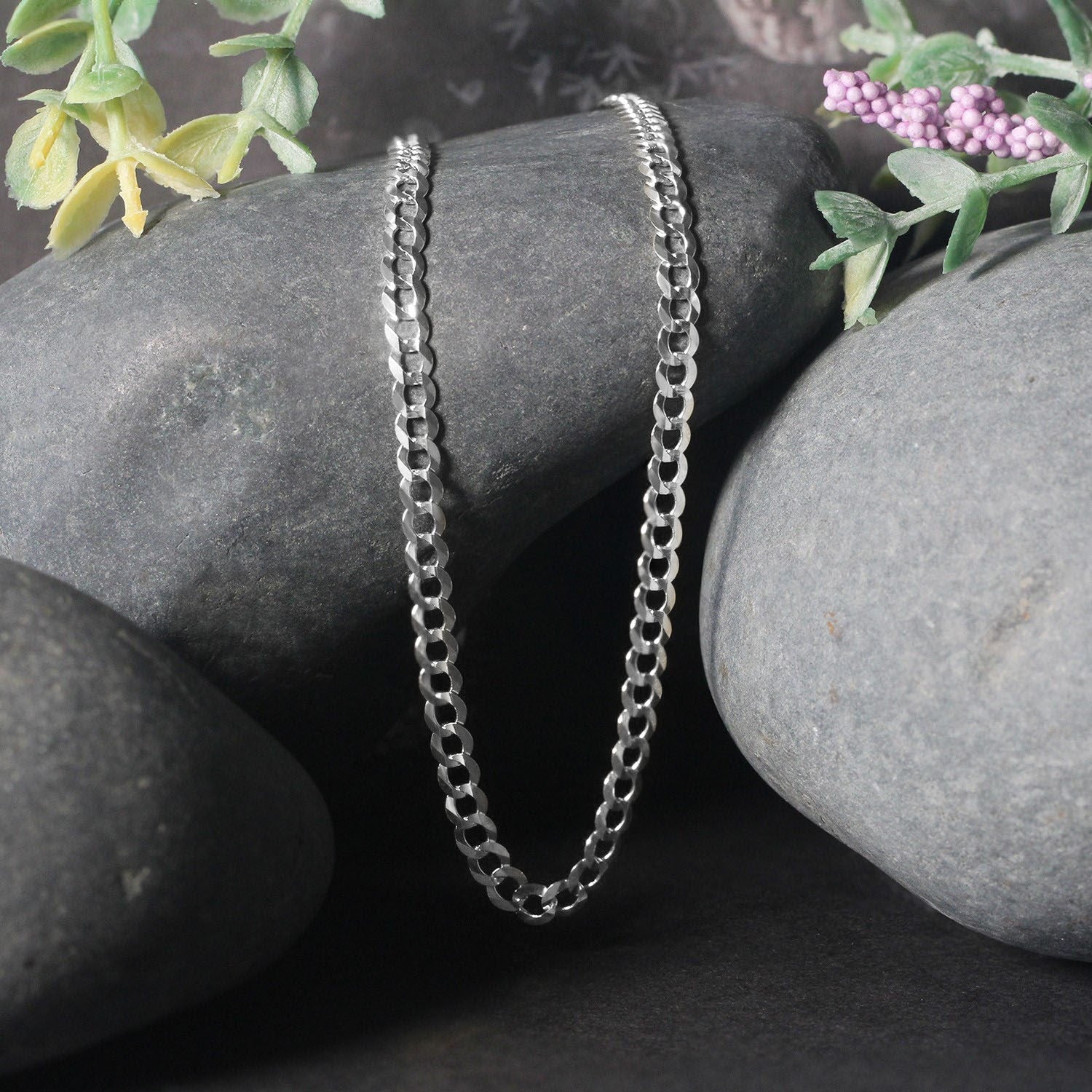 3.6mm 14k White Gold Solid Curb Chain by Bids.com