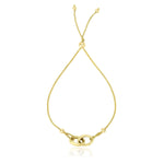 14k Yellow Gold Entwined Rings Adjustable Lariat Style Bracelet