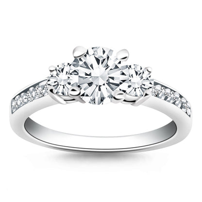 14k White Gold Three Stone Engagement Ring with Diamond Band by Bids.com