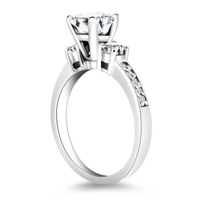14k White Gold Three Stone Engagement Ring with Diamond Band by Bids.com