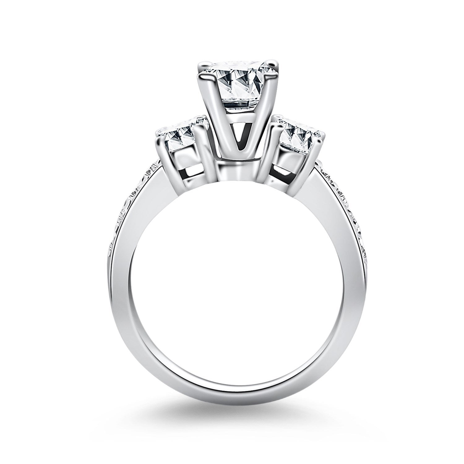 14k White Gold Three Stone Engagement Ring with Diamond Band by Bids.com