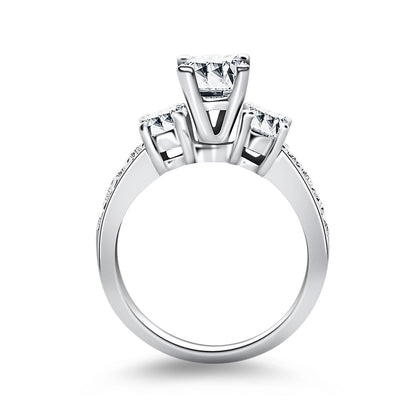 14k White Gold Three Stone Engagement Ring with Diamond Band by Bids.com