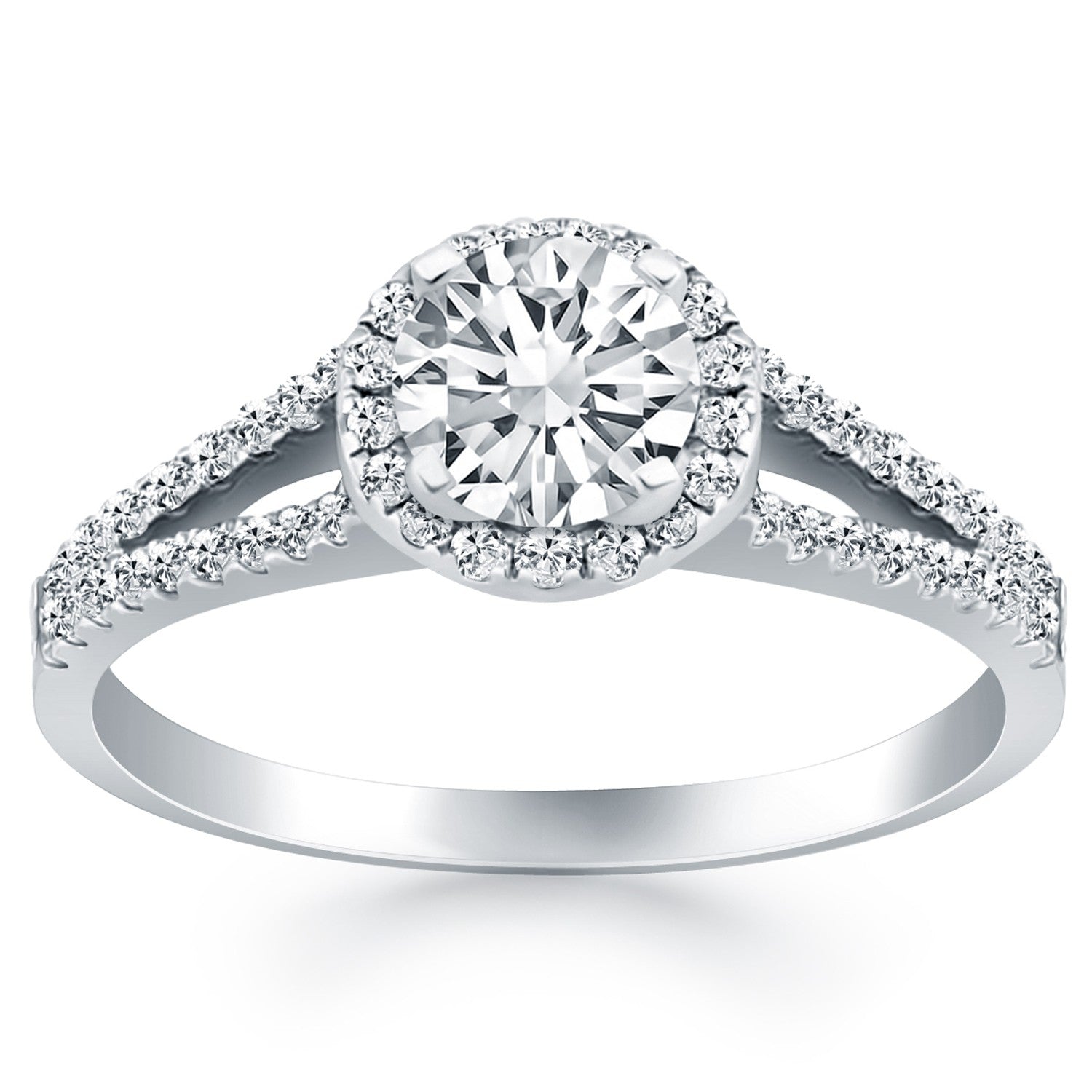 14k White Gold Diamond Halo Split Shank Engagement Ring by Bids.com
