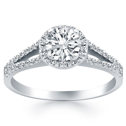 14k White Gold Diamond Halo Split Shank Engagement Ring by Bids.com