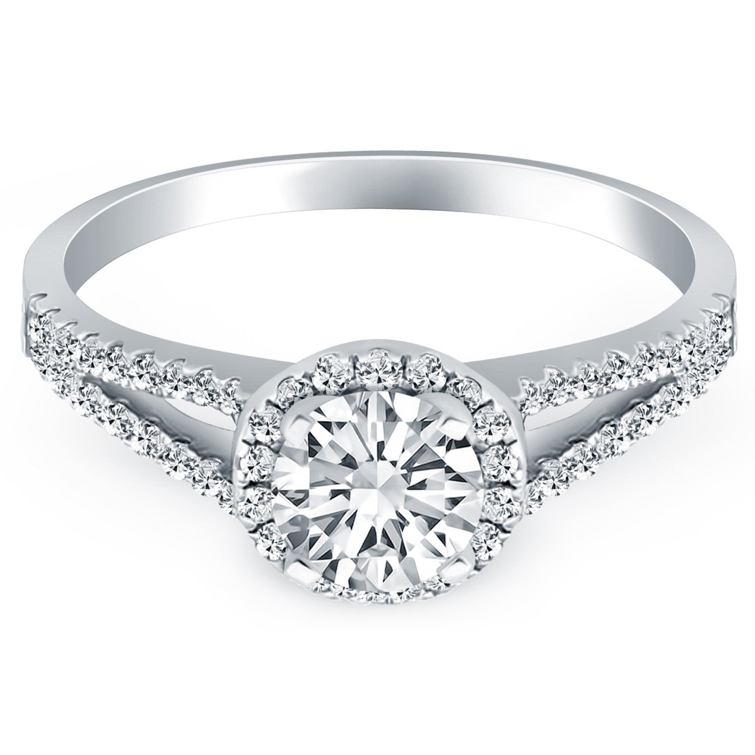 14k White Gold Diamond Halo Split Shank Engagement Ring by Bids.com