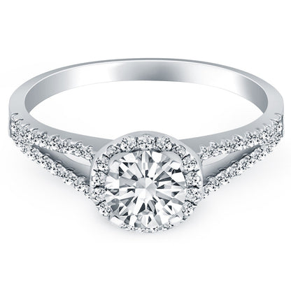 14k White Gold Diamond Halo Split Shank Engagement Ring by Bids.com
