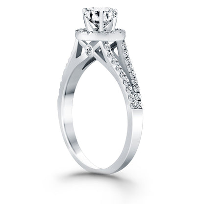 14k White Gold Diamond Halo Split Shank Engagement Ring by Bids.com