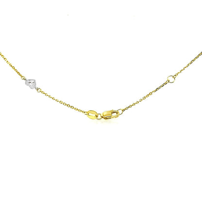 14k Two Tone Gold Anklet with Diamond Cut Heart Style Stations - DestGlow
