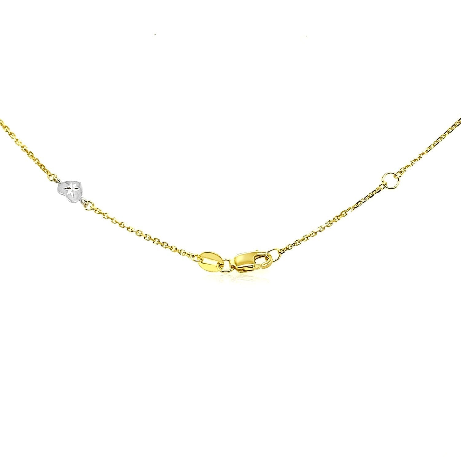 14k Two Tone Gold Anklet with Diamond Cut Heart Style Stations 