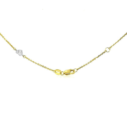 14k Two Tone Gold Anklet with Diamond Cut Heart Style Stations 
