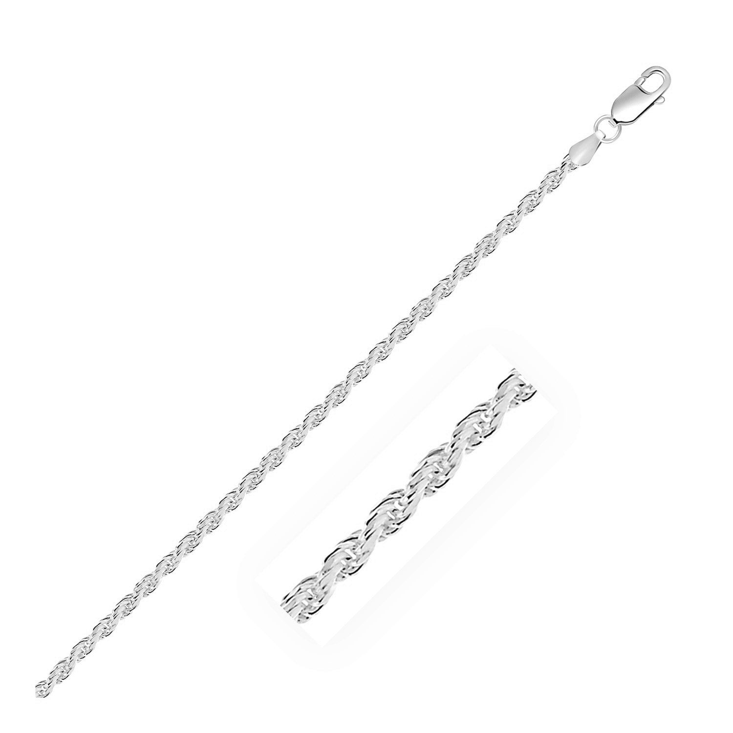 Sterling Silver Diamond Cut Rope Style Chain (2.90 mm) - DestGlow
