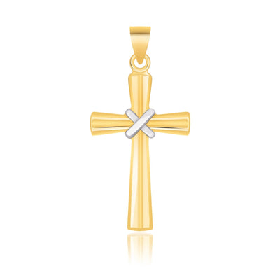 14k Two-Tone Gold Cross Pendant with a Center X Design - necklaces