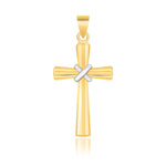 14k Two-Tone Gold Cross Pendant with a Center X Design - necklaces