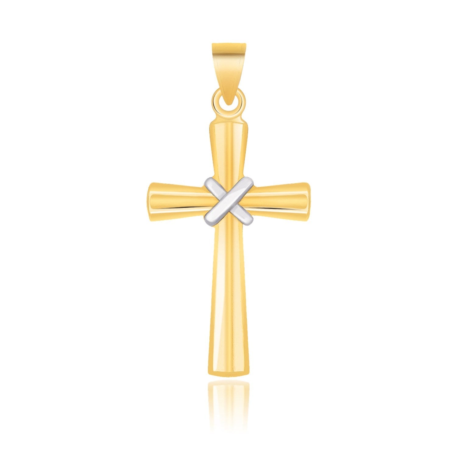 14k Two-Tone Gold Cross Pendant with a Center X Design - necklaces