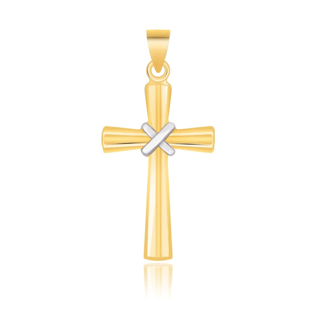 14k Two-Tone Gold Cross Pendant with a Center X Design 