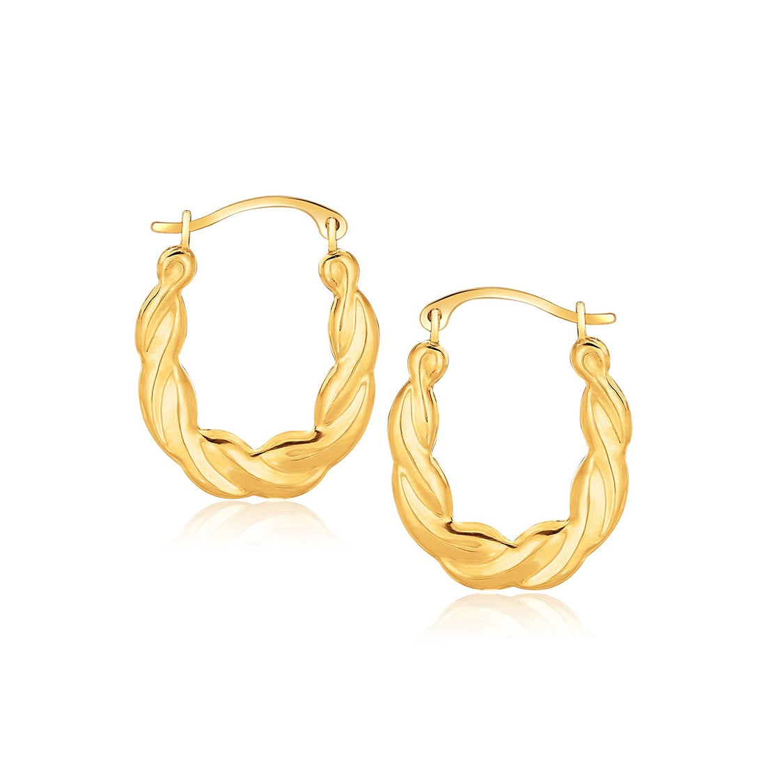 10k Yellow Gold Oval Twist Hoop Earrings - earrings