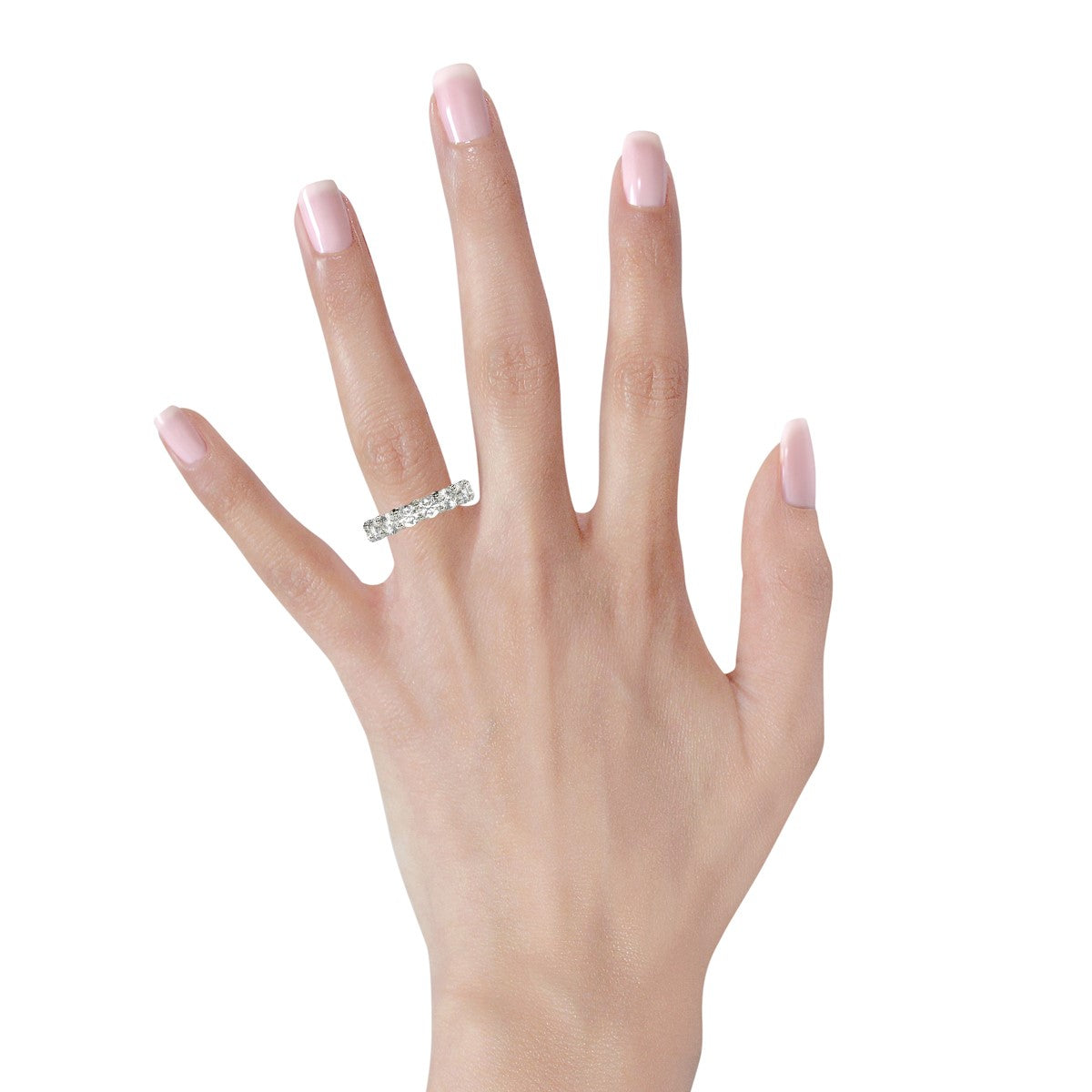 Round Cut Lab Grown Diamond Eternity Ring in 14k White Gold (5 cttw FG/VS2)  DestGlow