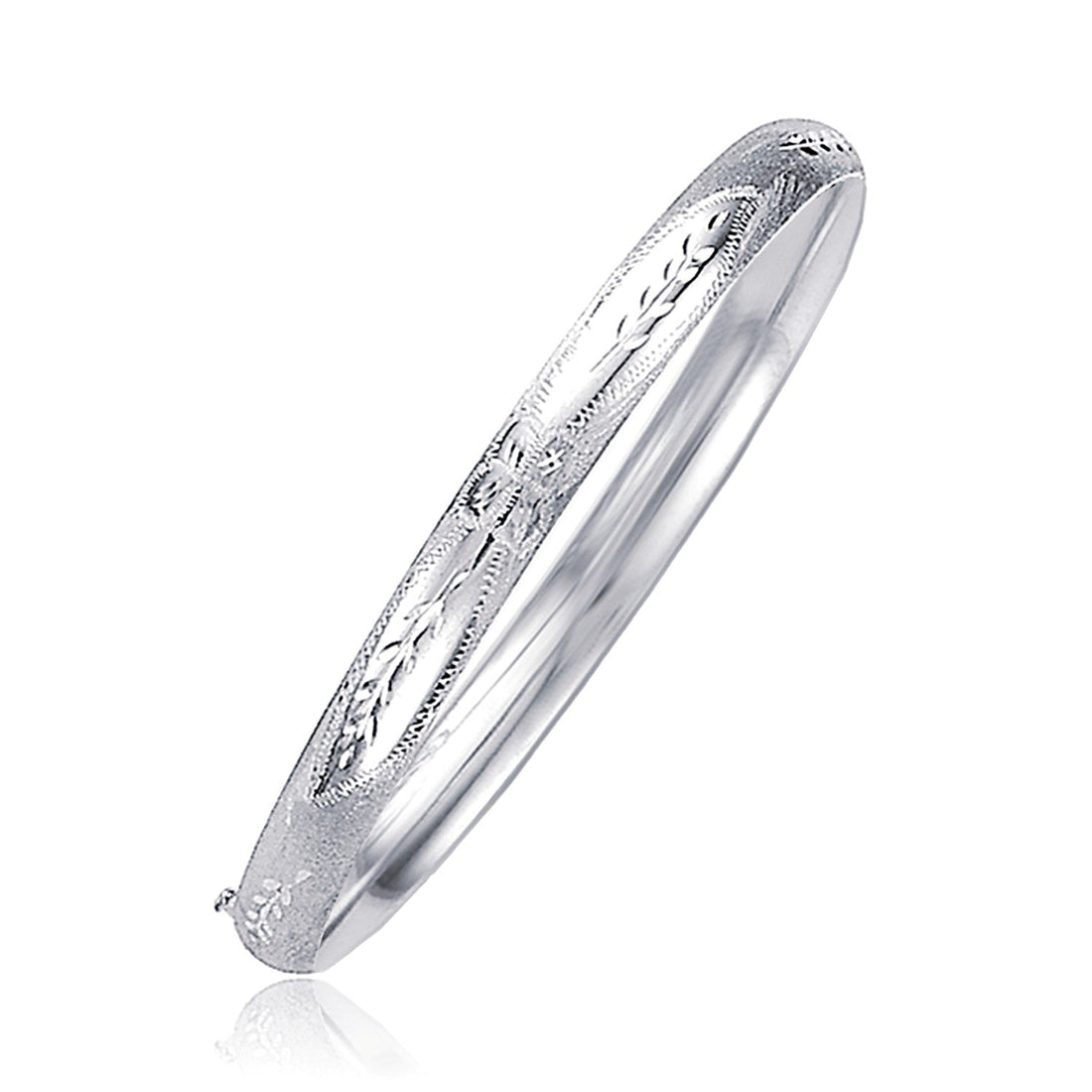 Classic Floral Carved Bangle in 14k White Gold (5.0mm) by Bids.com