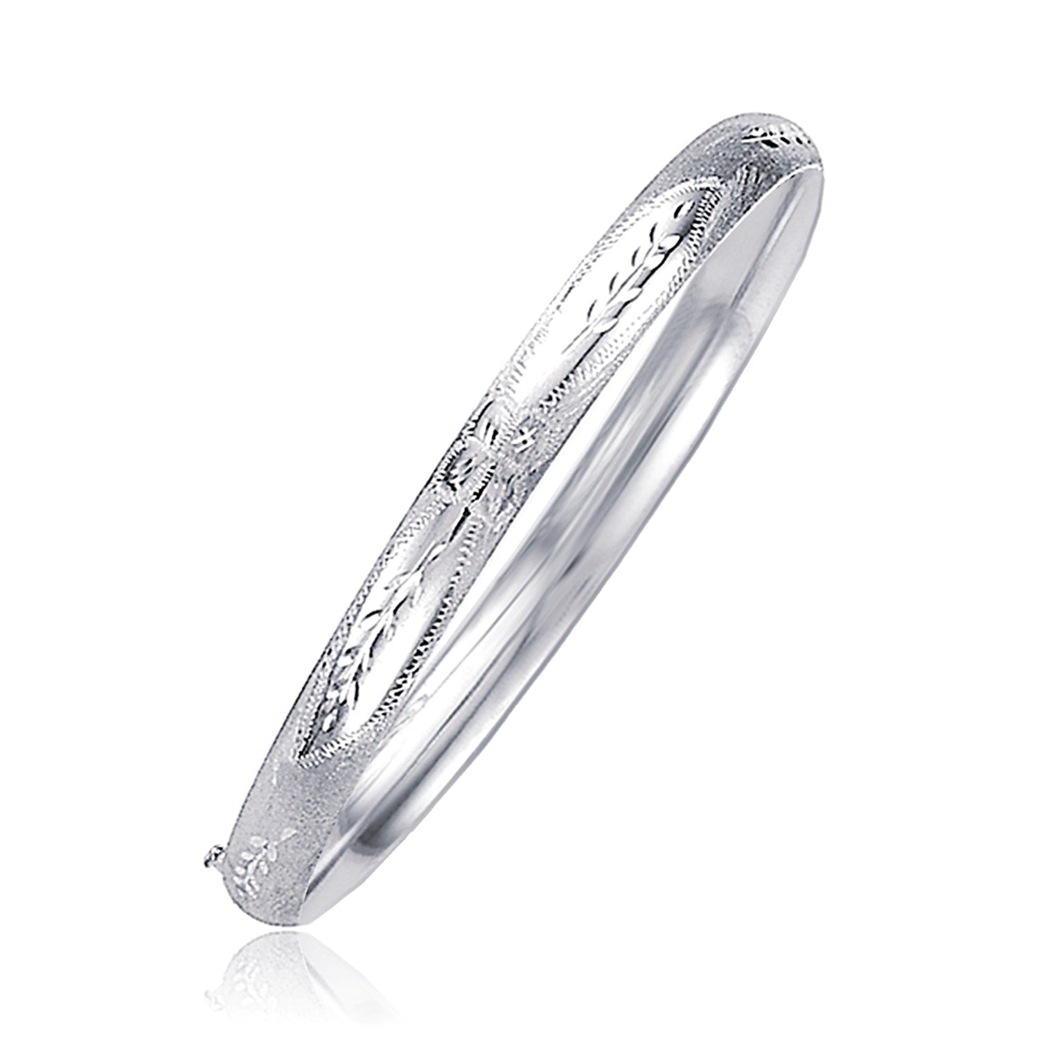 Classic Floral Carved Bangle in 14k White Gold (5.0mm) by Bids.com