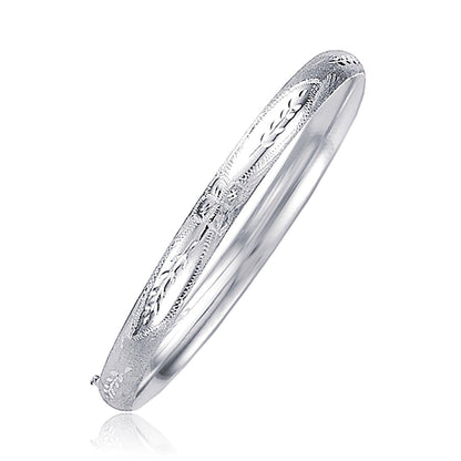 Classic Floral Carved Bangle in 14k White Gold (5.0mm) by Bids.com