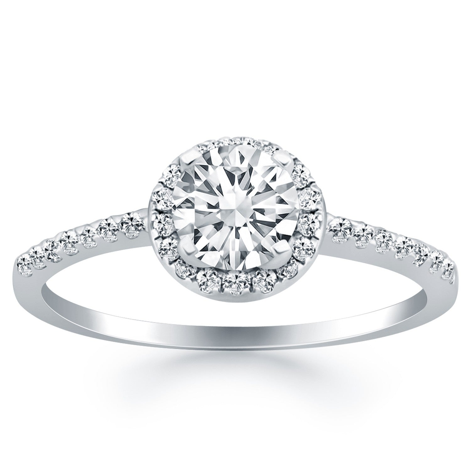 14k White Gold Diamond Halo Collar Engagement Ring by Bids.com